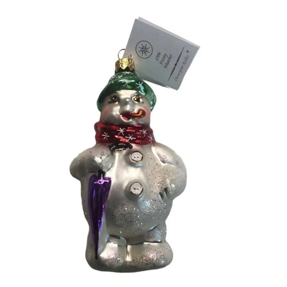 Vintage Christopher Radko Frosty Weather Snowman Christmas Ornament Tag Box 1996